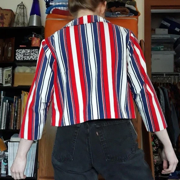 70s Handmade USA Red White & Blue Striped Blazer Jacket America Patriotic - Picture 4 of 15